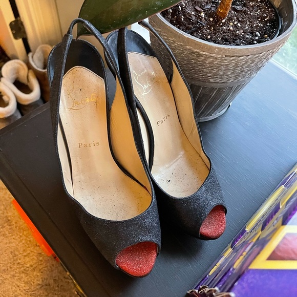 Christian Louboutin kate Lady peep toe GLITZY heel sz 8.5 39 - Picture 2 of 12